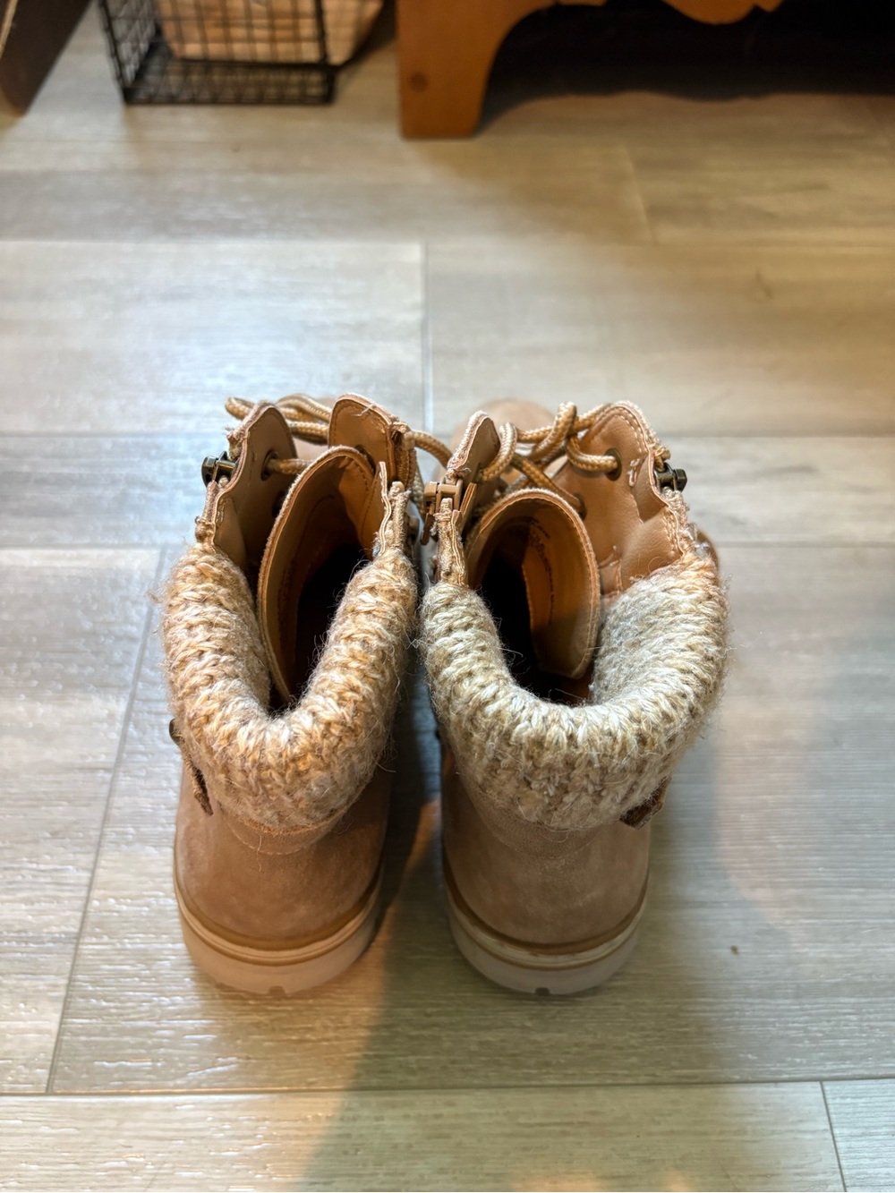 Bala Tan Knit-Cuff Ankle Boots
